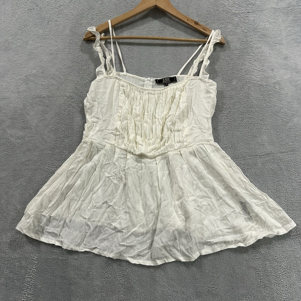 Lucky & Blessed Shirt Top Blouse Women S White Linen Ruffle Coquette Boho NWT